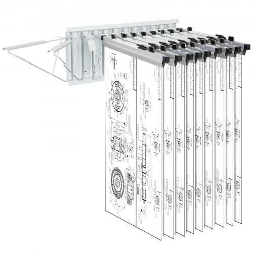 VEVOR Wandmontage-Lagerregal für Blaupausen – bietet Platz für bis zu 1200 Blaupausen, hängender Blaupausenhalter mit 12 Schwenkhalterungen, für 24", 30", 36" oder 42" Klemmen (nur Regal ohne Klemmen) – Schwerlast (240 lbs)