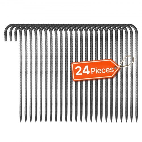 VEVOR Bodenanker, 406,4 mm, J-Typ mit 10 mm Durchmesser, verzinkte Zeltheringe, Erdanker, Erdnägel, Heringe, für Zelten, Vordächern, Camping, Trampolin, Blumenständer (24er-Pack)