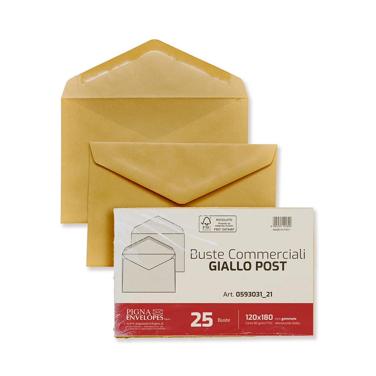 Pigna Umschläge Kommerzielle Umschläge Postgelb 120x180 Mm Gummiert Recyclingpapier Fsc 80 G - Packung Mit 25
