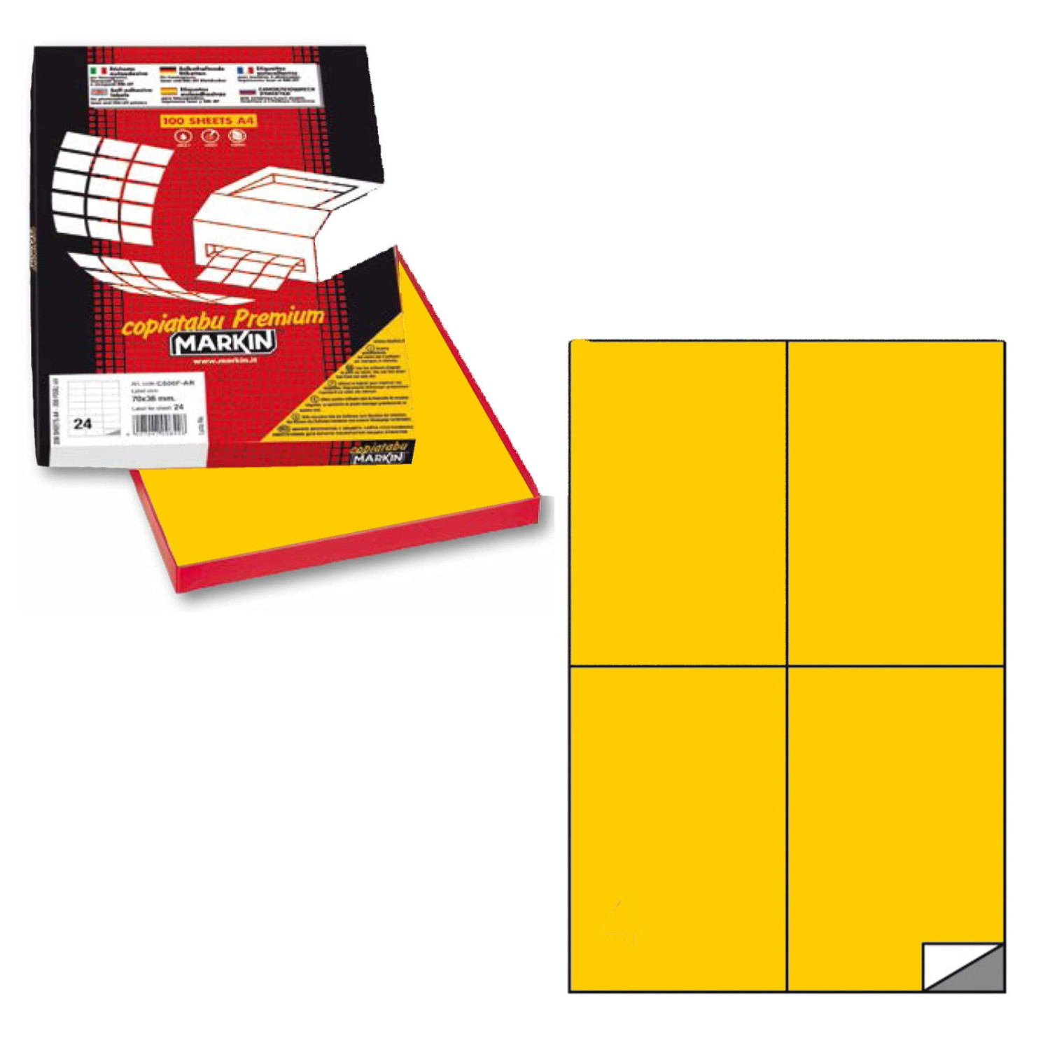 Markin Permanente Klebeetiketten C/519 A4 105x148,5 Mm Gelb - 4 Etiketten/blatt 100 Blätter