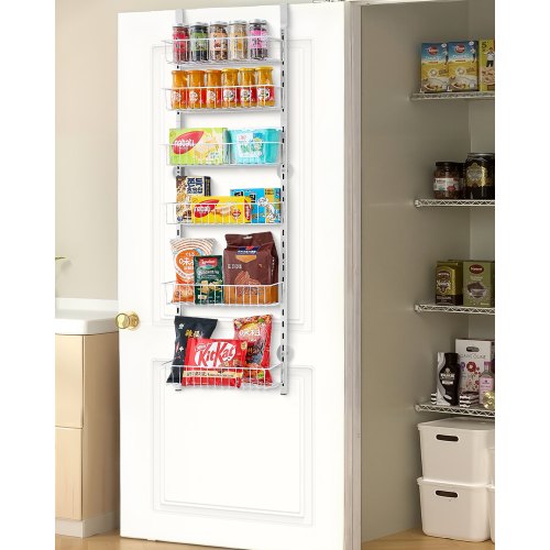 VEVOR Vorratsschrank Speisekammer-Organizer Aufbewahrung über der Tür, 6-stufige Gewürzregale zum Aufhängen aus Stahl, verstellbare Lagerregale für die Wand, für Zuhause Küche Badezimmer, weiß