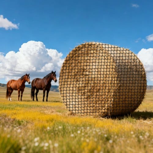 VEVOR Rundballen-Heunetz, 1,8x1,8x1,8 m, Maschenweite 38,1x38,1 mm, PE-Material, knotenloses Design, inkl. Kabelbindern, Nadelschiffchen, Reparaturschnur & Aufbewahrungsbeutel, Futternetz für Pferde
