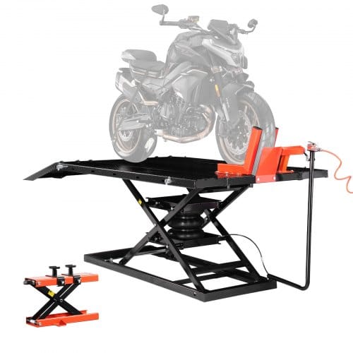 VEVOR Motorradheber Motorradhebebühne höhenverstellbarer Hebeständer mit abnehmbarer Werkbank, Fahrzeugreparaturplattform pneumatisch (680 kg belastbar / Max. Hubhöhe 940,2 mm) für Dirtbikes