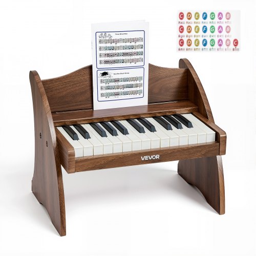 VEVOR Kinder-Keyboard, 25 Tasten, E-Piano, Holzklavier für Kinder ab 3 Jahren, Musikispielzeug mit Realistischem Klang, Dual-Power, Einstellbare Lautstärke, Musikalische Früherziehung, Walnussholz