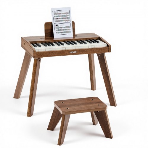 VEVOR Kinder Keyboard, 37 Tasten, Digitalpiano aus Holz für Kinder ab 3 Jahren, Mini-Musikinstrument-Spielzeugset mit Hocker, Realistischem Klang, Dual-Power, Einstellbarer Lautstärke, Walnuss