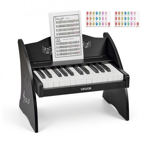 VEVOR Kinder Keyboard, 25 Tasten, Digitales Holzpiano, Holzklavier ab 3 Jahren, Mini-Musikinstrument mit Realistischem Klang, Dual-Power, Einstellbare Lautstärke, Musikalische Früherziehung, Schwarz