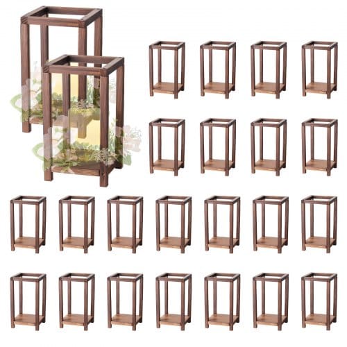 VEVOR 24x Holzlaternen, LED-Kerzenhalter aus Holz & Kunststoff, rustikales dekoratives Tafelaufsatz für Zuhause, ideal für Hochzeitstische, Partys, Bauernhäuser, Innendekoration, Braun
