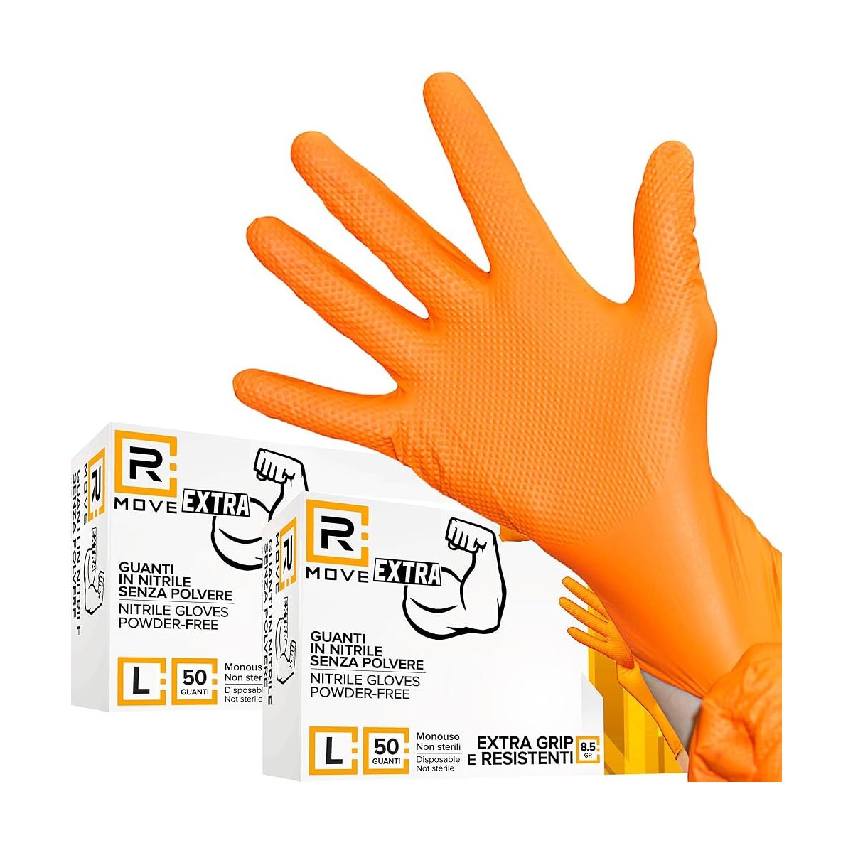 R Move Nitrilhandschuhe Orange Arbeitsgröße Xl - Puderfrei - 50 Stück