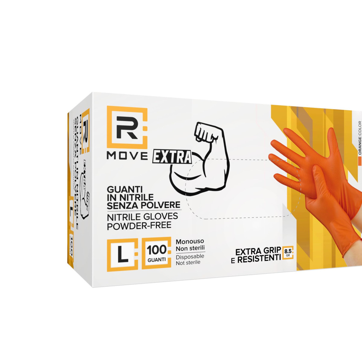 R Move Nitrilhandschuhe Orange Arbeitshandschuhe 8,5g - Ohne Puder, Extra Grip, Dicke 0,23mm - 50 Stück Größe L