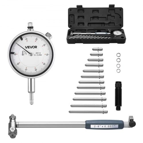 VEVOR Innendurchmesser Messuhr Set, Messuhr mit 0,03 mm Genauigkeit, 0-6,35 mm Bohrungsmessgerät, Bohrungslehre mit Stange, Aufbewahrungskoffer, Ambosse für industrielle Bearbeitungsmessungen