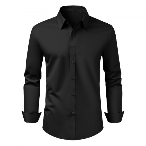 VEVOR Herrenhemd L, Langarmhemd, knitterfrei, Freizeithemden, Bügelfrei, Businesshemden, weicher Stretch-Stoff für Business, Freizeit oder formelle Anlässe, Arbeit, Hochzeit, Abendessen, Schwarz