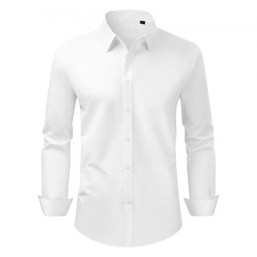 VEVOR Herrenhemd XL, Langarmhemd, knitterfrei, Freizeithemden, Bügelfrei, Businesshemden, weicher Stretch-Stoff für Business, Freizeit oder formelle Anlässe, Arbeit, Hochzeit, Abendessen, Weiß