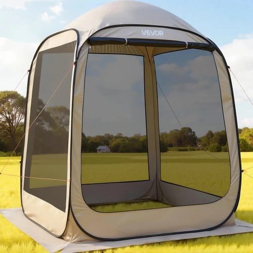 VEVOR Campingzelt, 182,88x182,88x219,4 cm, Partyzelt für 4-6 Personen, Pop Up Zelt mit Tragetasche, Netz-Seitenwänden und Heringen, für Garten, Terrasse und Outdoor-Aktivitäten, Beige