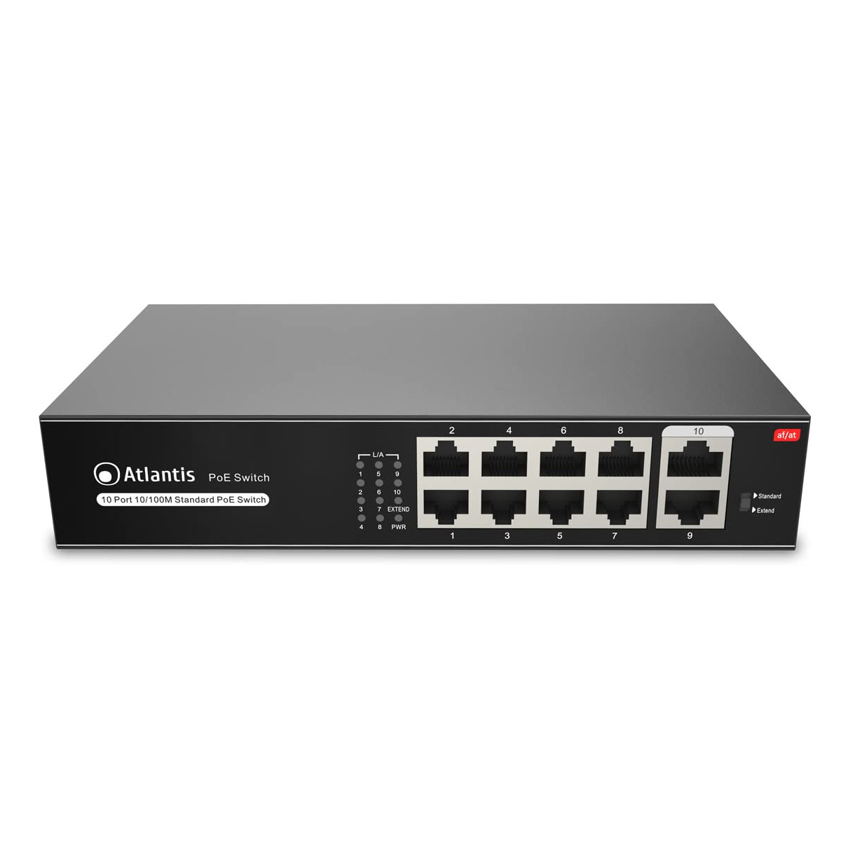 Atlantis Switch Poe 10 Ports 10/100 Mbps 8 Poe-ports 115 W 30 W Pro Port Vlan Extended 250 M Rack 19" Desktop Metall A02-f10p8-120w