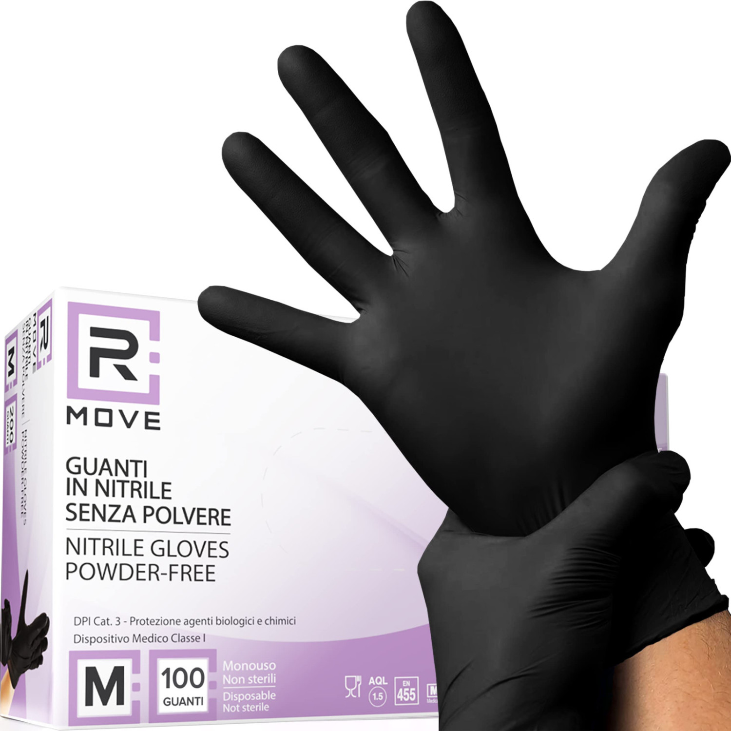 R Move Nitril Einweghandschuhe Schwarz Größe M Pulverfrei Latexfrei Hypoallergen Für Medizin Und Lebensmittel - 100 Stück