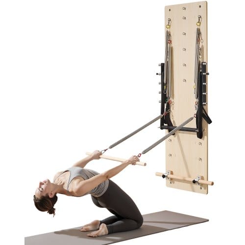 VEVOR Pilates Reformer Maschine zur Wandmontage, Pilates-Sprungbrett aus Ahornholz, Trainingsgerät mit Widerstandsfedern Yoga-Fitnesstrainer für Flexibilitätsbalance, Training im Heim-Fitnessstudio