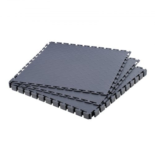 VEVOR PVC Garagenboden, 8er-Pack 513x513x5 mm, Werkstattboden, Industrieboden, Klick Verlegung, rutschfeste PVC-Matten mit Diamantplatte für Werkstatt, Lager, Werkzeugraum, Graphitgrau