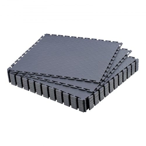 VEVOR PVC Garagenboden, 16er-Pack 513x513x5 mm, Werkstattboden, Industrieboden, Klick Verlegung, rutschfeste PVC-Matten mit Diamantplatte für Werkstatt, Lager, Werkzeugraum, Graphitgrau