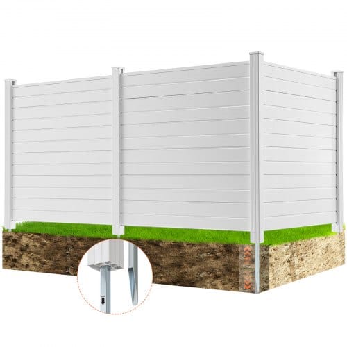 VEVOR 3xPaneele Gartenzaun 122x122cm Sichtschutzzaun PVC und verzinktes Blech-Erdspieß Windschutzzaun Metallpfähle bis 50cm Lamellenzaun Steckzaun Sichtschutz ideal für Pool-Ausrüstung Klimaanlagen