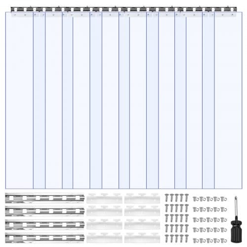 VEVOR Streifenvorhang, 243 cm Höhe x 121,9 cm Breite, 0,2 cm Dicke, 8 Stück transparenter PVC-Streifen-Türvorhang, Gefrierschrankvorhang, Kunststoff-Türstreifen für begehbare Gefrierschränke, Kühlschränke und Lagertüren, mit 50 % Überlappung