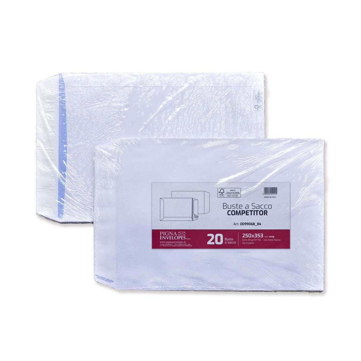 Pigna Envelopes Buste A Sacco Competitor Strip 250x353 Mm 80 G/m² Weiß - Packung Mit 20
