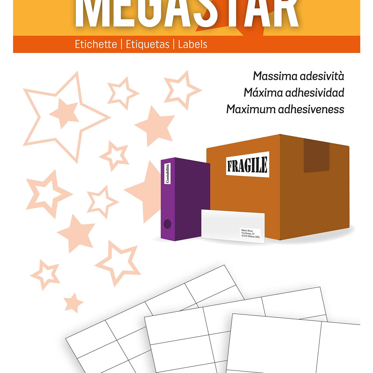 Megastar Weiße Selbstklebende Etiketten 99x93 Mm Abgerundete Ecken 6 Pro Blatt 100 Blätter Laser/tintenstrahl/kopierer Lp4ms-9993