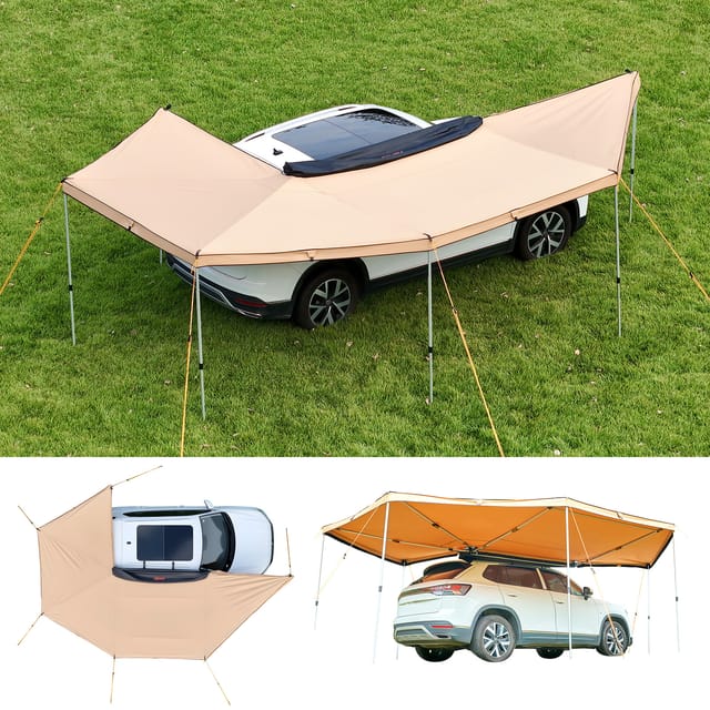 VEVOR Markise Auto, 270°-Markise, 6,08x4,25x2,10 m, Sonnensegel, wasserdicht (UV50+), inklusive Tragetasche, freistehendes Allwetter-Vordach für SUV, Van, LKW & Camping