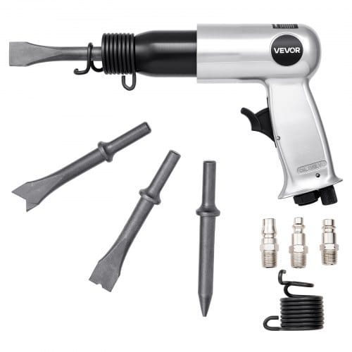 VEVOR Druckluft Meißelhammer, 3500 BPM Pneumatischer Hammer mit 70mm Hub & 4 Meißeln mit rundem Schaft, kompakter Druckluftmeißel mit Pistolengriff, Schaufelwerkzeug zum Schneiden, Stanzen, Schaben