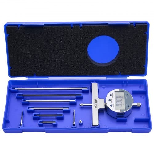 VEVOR Tiefenmesser, Digitaler Tiefmessschieber mit Messbereich 0–558,8 mm, Auflösung 0,01 mm, Präzise Einheitenumrechnung mit 4 Messspitzen, Tiefenmessgerät für Nuten, Stufen & Bohrungen