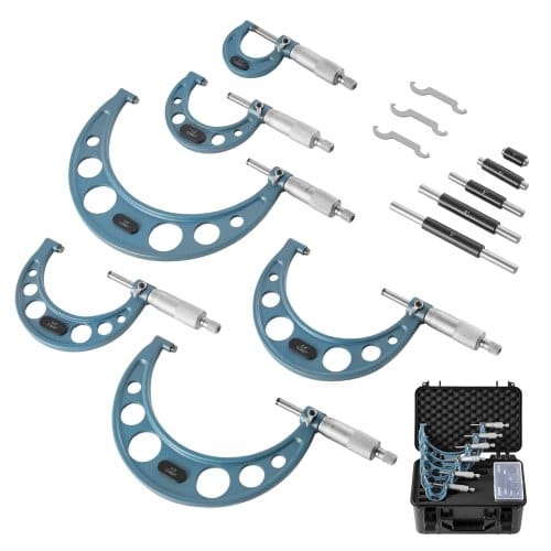 VEVOR Bügelmessschraube 4-tlg. Set, Mikrometer mit Messgenauigkeit von 0,0001/0,0002 Zoll, Messschraube für Metallbearbeitung & Maschinenbau, mit Schutzkoffer, 0-1/1-2/2-3/3-4/4-5/5-6 Zoll