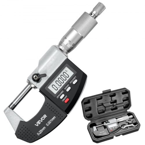 VEVOR Mikrometer, Digitale Bügelmessschraube, Messbereich 0–25,4 mm, Auflösung 0,001 mm, Höchste Präzision 0,003 mm Genauigkeit, LCD-Display, Zoll/mm-Umschaltung, Hartmetallspitze, mit Koffer