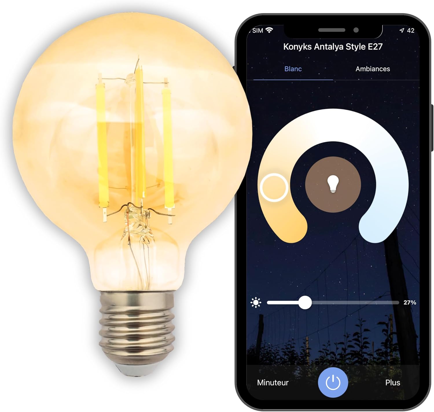Glühbirne Intelligente Ronde E27, Licht Ambrée Oder Blanche, Pilotage Durch Application Und Assistant Vocal