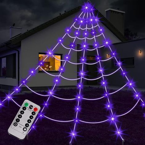 Décoration Halloween – Lichterkette Toile D’araignée 5 M – 250 Led Violettes – 8 Modi D’beleuchtung Mit