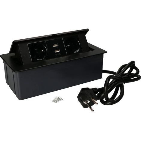 Bloc Multiprise Encastrable - Mit 2 Prises Und Port Usb - Aus Aluminium - Schwarz – Zuverlässig Und Benutzerfreundlich