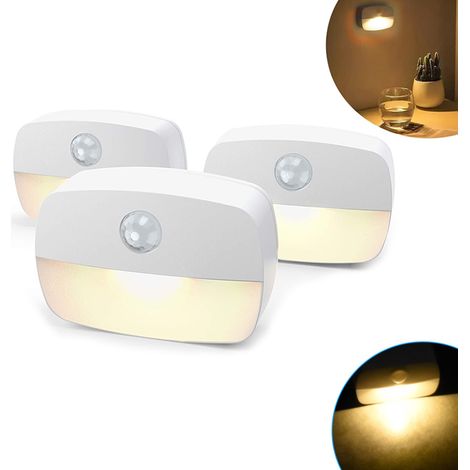 Set Von 3 Veilleuses Led Automatiques Mit Melder Bewegung – Installation Ohne Schraube – Licht Blanche Warm Für