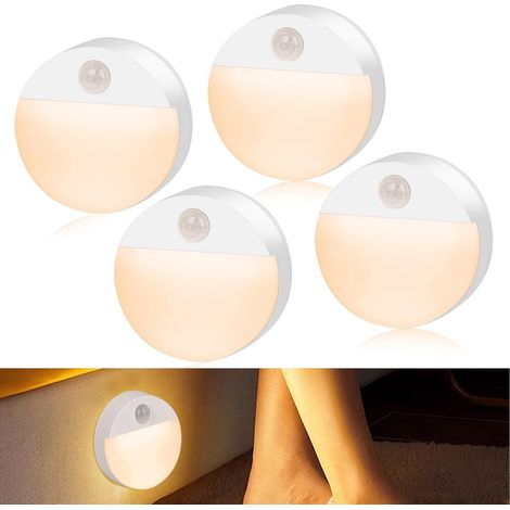 Veilleuse Melder Bewegung - Set Von 4 Led Mit Piles - Auto-on Für Flur, Treppe, Schlafzimmer, Praktisch Und