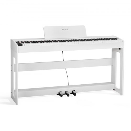 VEVOR Gewichtetes Digitalpiano, 88 Tasten vollgewichtet, E-Piano-Tastatur mit Möbelständer, Netzadapter, Dreifachpedal, Aufnahmefunktion, 280 Töne, Kabellose Verbindung, für Anfänger, Weiß