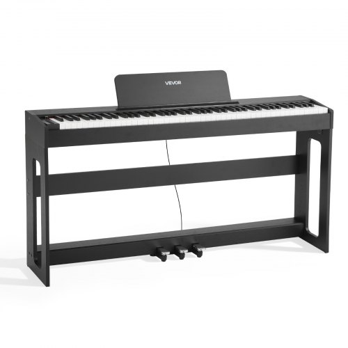 VEVOR Digitalpiano, 88 Tasten vollgewichtet anschlagdynamisch, E-Piano mit Möbelständer, Netzadapter, Dreifachpedal, Aufnahmefunktion, 280 Töne, Kabellose Verbindung, für Anfänger, Schwarz