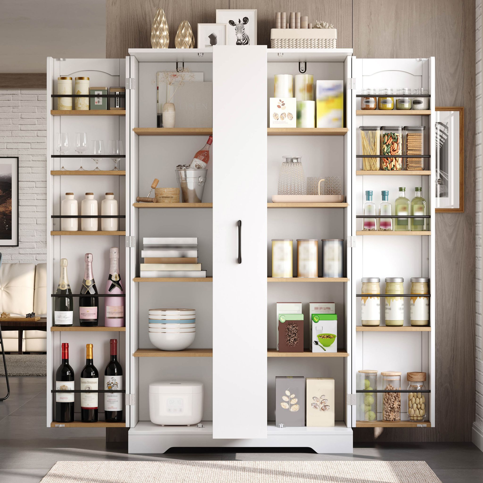 Küchenschrank Mit 2 Türen, Vertikalauszug Mit 4 Ebenen Und Verstellbaren Einlegeböden, 150 × 78 × 40 Cm, Weiß