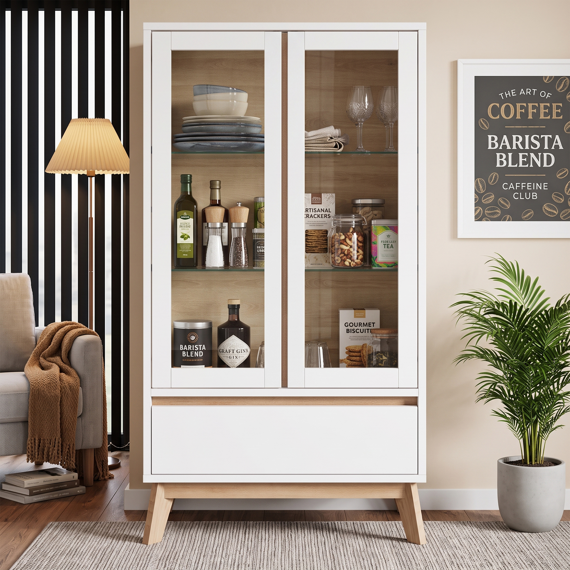 Küchenschrank Mit Schublade Und Verstellbaren Einlegeböden, Skandinavischer Stil, Weiß, 80×40×150 Cm