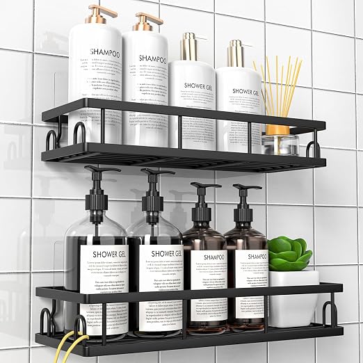 Duschregal Ohne Bohren, Schwarz – 2 Stück, Badezimmer-aufbewahrung Und -organisation, Wandregal