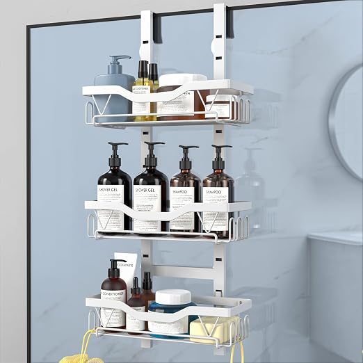 Hängedusche-organizer, Duschablage Ohne Bohren, Weiß, Mit 3 Verstellbaren Hängekörben Für Duschgel Und Shampoo