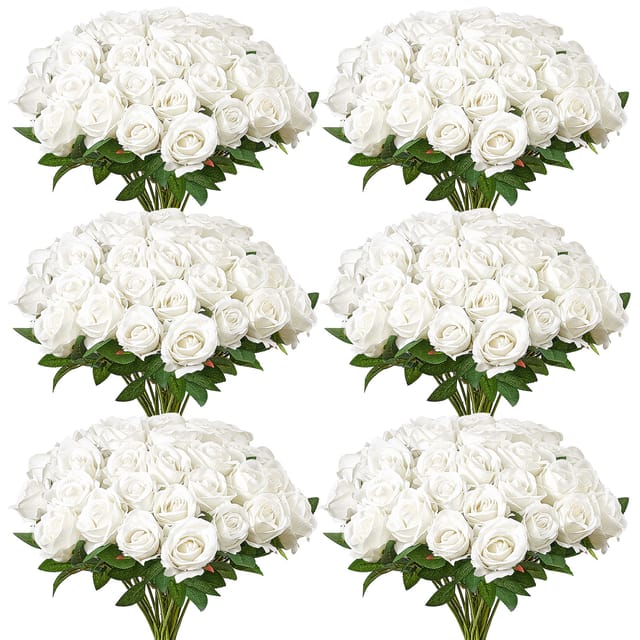 VEVOR Künstliche Blumen Rosen, 120 Stück Kunstblumen, Weiße Gefälschte Rose mit Stielen, Schaumrosen für DIY Hochzeit Blumensträuße Braut Valentinstag Muttertag Zuhause Dekoration
