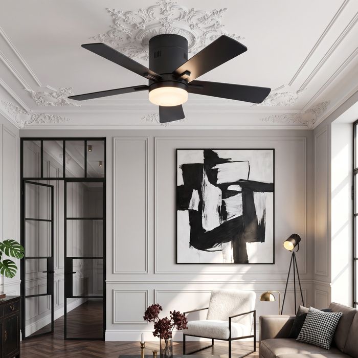 Deckenventilator Mit Led-beleuchtung, 5 Blätter, Umkehrbar, Inklusive Fernbedienung, Für Schlafzimmer Und Wohnzimmer, Schwarz