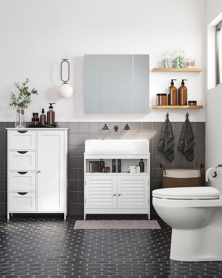 Badezimmer-bodenschrank, Holzschrank Mit 4 Schubladen, Einzeltür, Verstellbares Regal, Für Wohnzimmer, Küche, Flur, Weiß Lhc41w