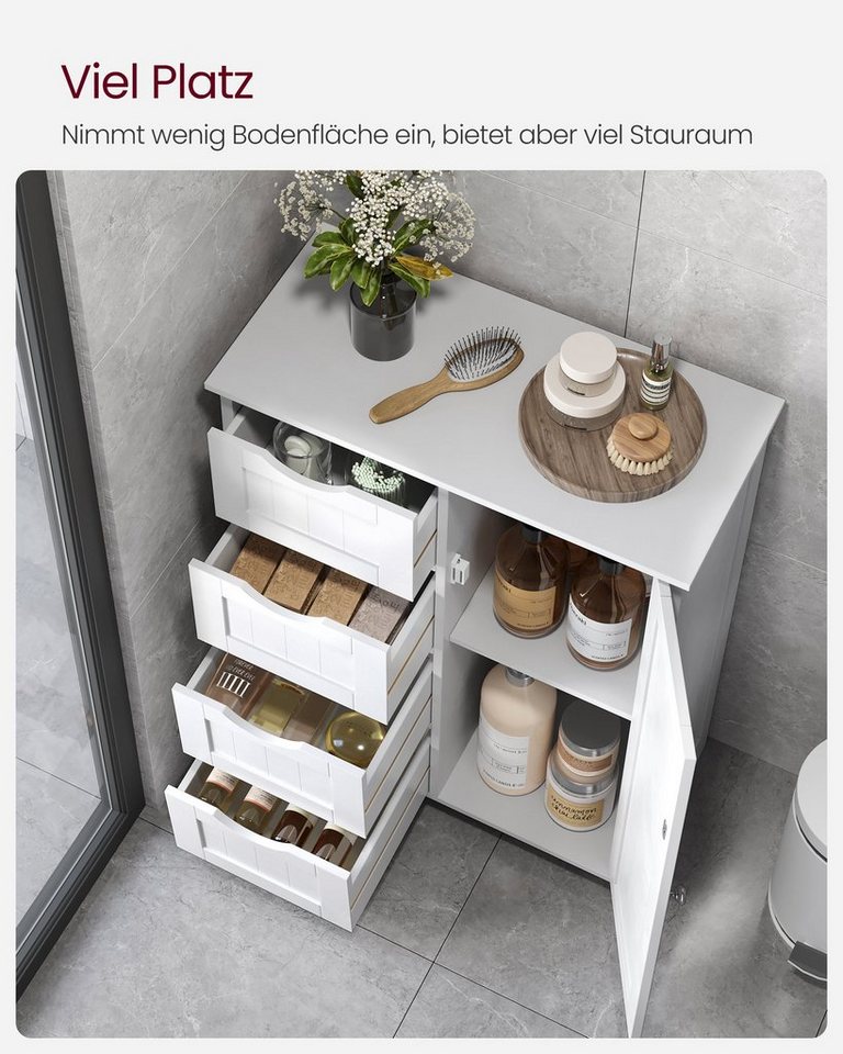 Badezimmer-bodenschrank, Holzschrank Mit 4 Schubladen, Einzeltür, Verstellbares Regal, Für Wohnzimmer, Küche, Flur, Weiß Lhc41w Bild 5