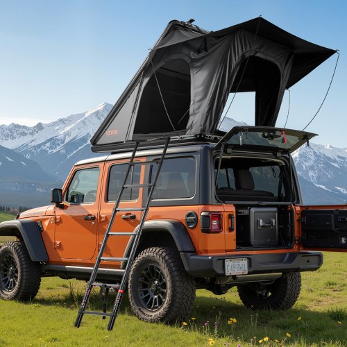 VEVOR Autodachzelt Hartschalen für 2-3 Personen, Campingzelt aus Aluminium mit Dreifarbiger LED-Beleuchtung & 1 Fenster, Wasserfest & Windicht, für Jeep SUV Pickup, 256 x 222 x 152 cm (Aufgeklappt)