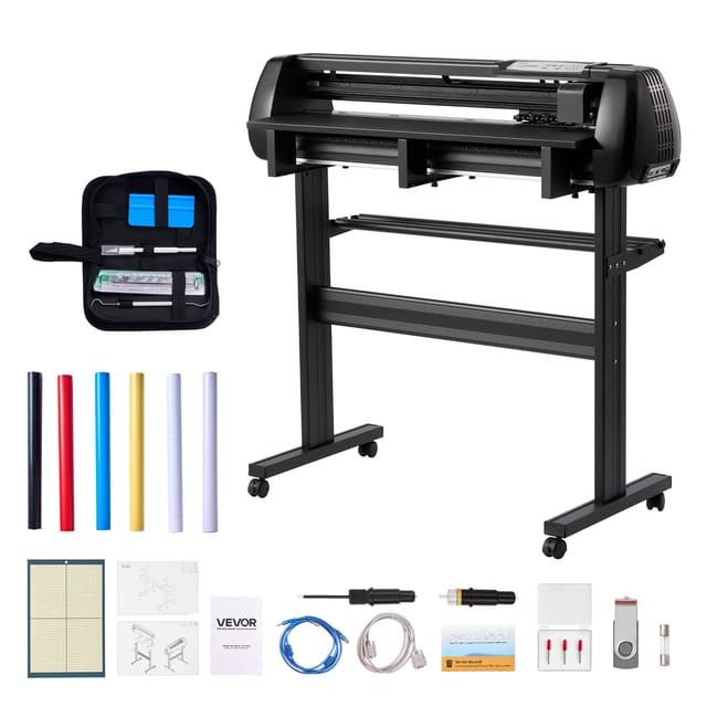 VEVOR Vinylschneidemaschine mit 87 cm max. Zufuhrbreite & Doppelklingen & LED-Anzeige, einstellbares Vinyl-Schneideplotter-Set mit Aufkleberbögen & Transferfolien & Signmaster-Software
