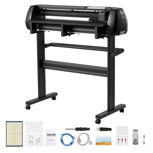 VEVOR Vinylschneidemaschine mit 87 cm max. Zufuhrbreite & Doppelklingen & LED-Anzeige, Plottermaschine Vinyl-Schneideplotter-Set mit Signmaster-Software, kompatibel mit Windows und macOS