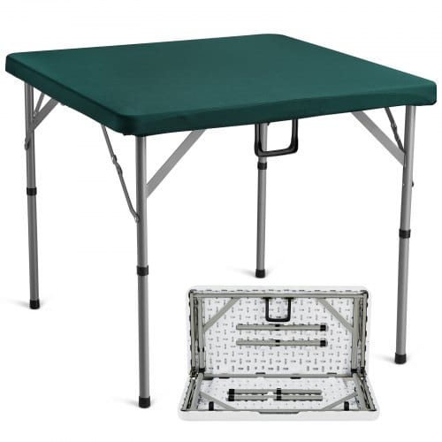VEVOR Mahjong-Tisch, Klappbarer Kartentisch für 4 Spieler mit Verschleißfester Grüner Tischplatte, Tragbarer, Zweifach Quadratischer Dominotisch mit Tragegriff 86 x 86 x 74 cm Domino-Tisch